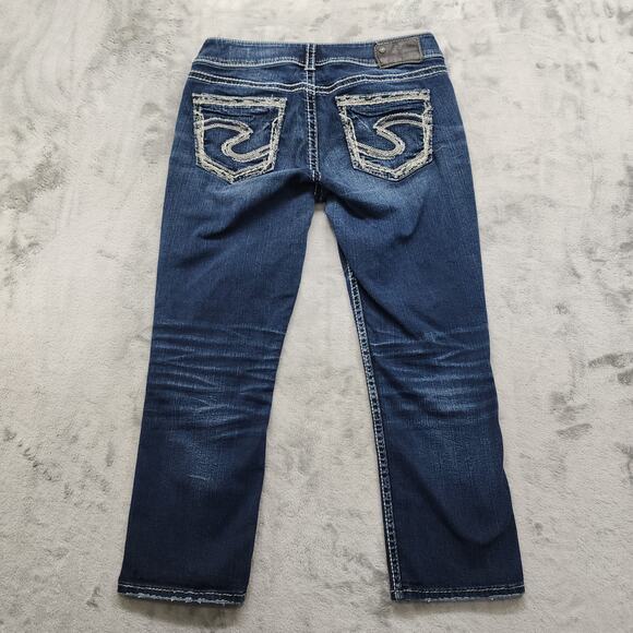 Silver Jeans Women W29/L22 1/2 Blue Dark Wash Suki Mid Capri Fluid Stretch Denim - Picture 4 of 15